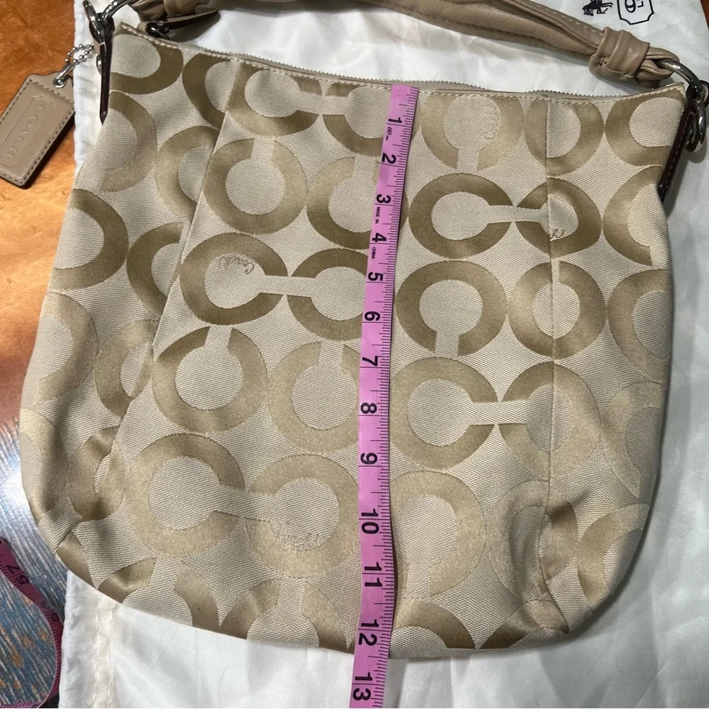 Coach Hobo Tan Shoulder Bag Signature Monogram Light Khaki Sand Lavender